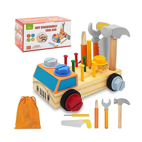 Shinybox Jouet en Bois Caisse a Outil Enfant, Outils Enfant Visseuse Enfant, Planche de Tournevis Montessori, Planche de Tour