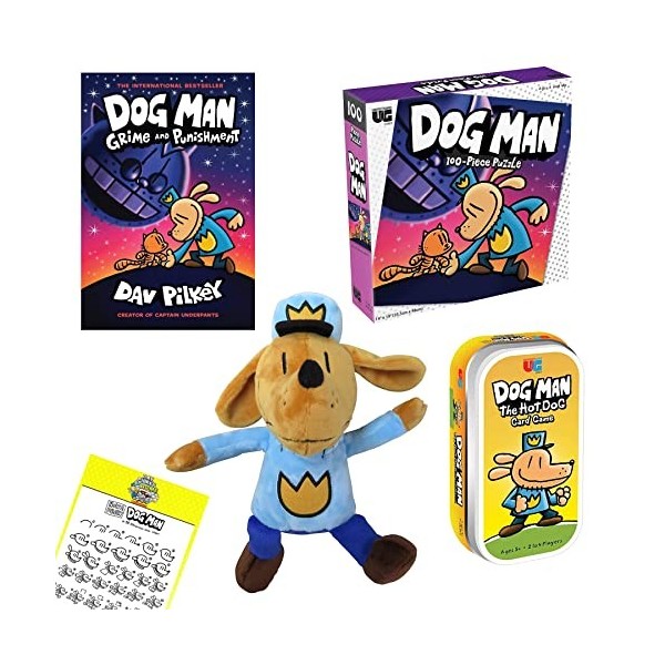 Dav Pilkey Dog Man Grime and Punishment Coffret cadeau comprenant le livre à couverture rigide 9, le personnage du livre en 