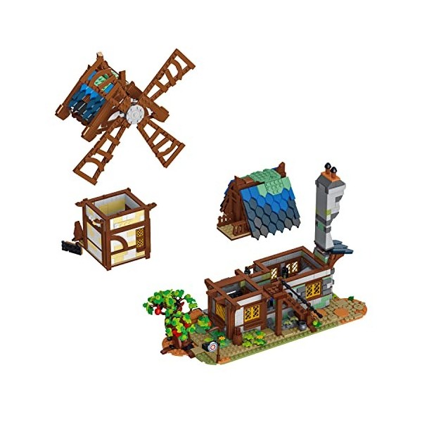 Addshiny Maison de moulin à vent médiéval, kit de construction avec toit amovible avec 2 étagères pour adolescents et enfants