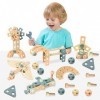 Smartwo Jeu décrous et de vis en Bois, Jeu doutils 57 PIÈCES, kit doutils de Construction, Jeu de Construction pour Enfant