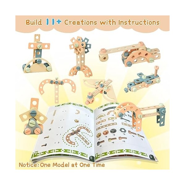 Smartwo Jeu décrous et de vis en Bois, Jeu doutils 57 PIÈCES, kit doutils de Construction, Jeu de Construction pour Enfant