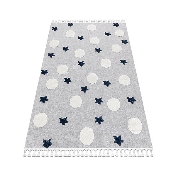 Tapis pour Enfants YOYO GD50 Ours en Peluche, structurelles, sensorielles, Franges, Gris/Blanc 160x220 cm