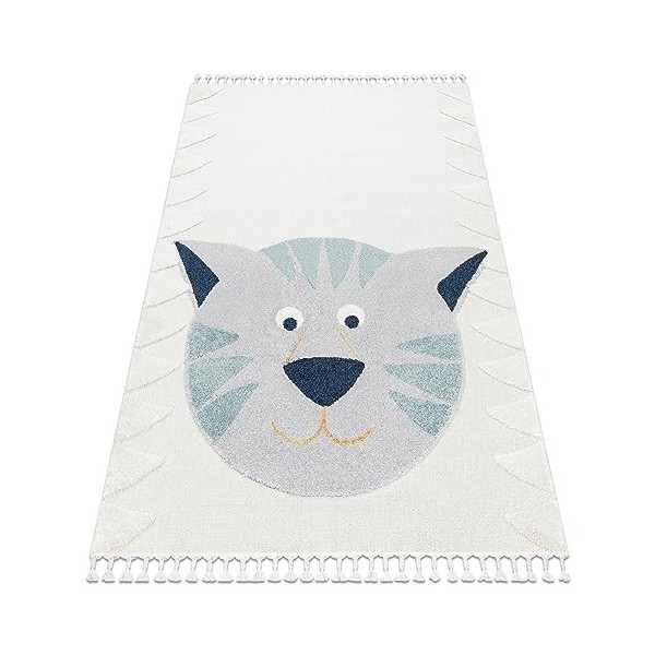 Tapis pour Enfants YOYO GD50 Ours en Peluche, structurelles, sensorielles, Franges, Gris/Blanc 160x220 cm