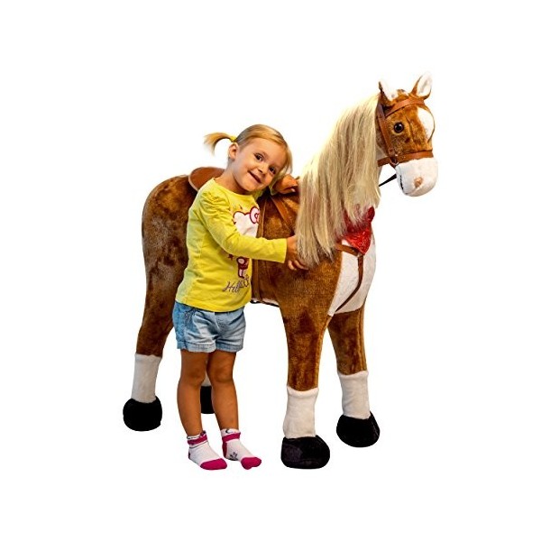 Pink Papaya Cheval en peluche XXL 105 cm – Le cheval géant pour léquitation, jusquà 100 kg, cheval de jeu pour sasseoir de