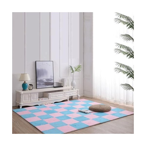 Tapis De Sol en Mousse Puzzle en Peluche 50 Pièces, Carreaux De Mousse Carrés Imbriqués Doux Et Moelleux, Petits Tapis, Carre