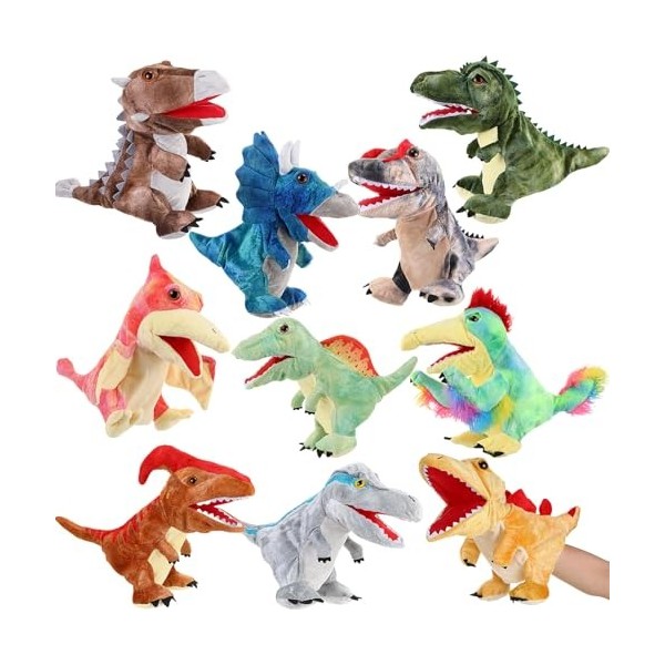 Wettarn Lot de 10 marionnettes dinosaures en peluche de 30 cm avec