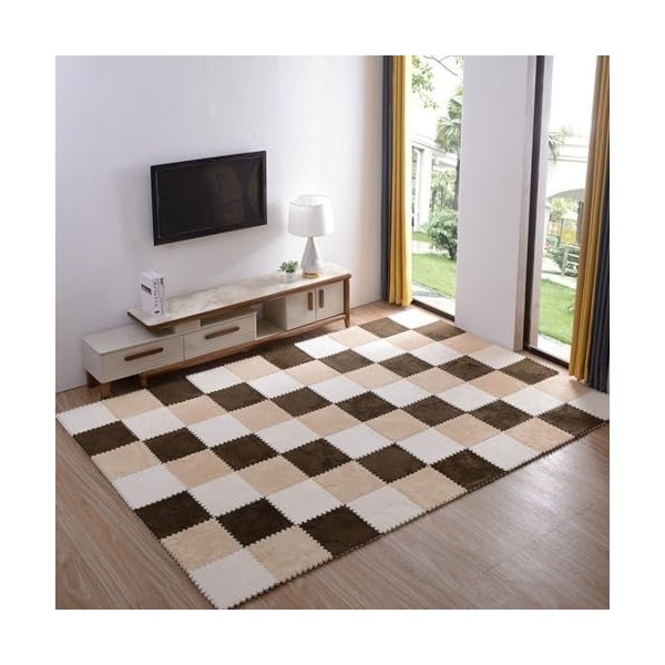 Tapis De Sol en Mousse Puzzle en Peluche, 48 Dalles De Tapis Emboîtables, Tapis De Puzzle pour Sol, Carrés De Tapis, 30x30x1 