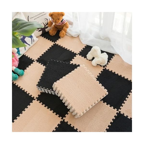 Tapis De Jeu De Puzzle Moelleux, Carreaux De Moquette Entre Verrouillage en Peluche, 48 Pièces Carrés De Mousse De Tapis, Car