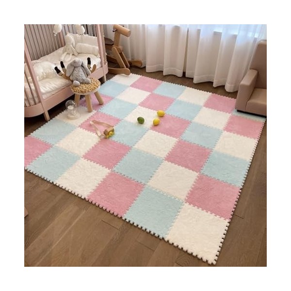 Dalles De Tapis Imbriquées 48 Pièces, Combinaison De Couleurs, Tapis De Sol en Mousse Puzzle en Peluche, Tapis De Jeu pour So