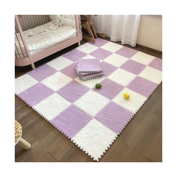 Dalles De Tapis Imbriquées 48 Pièces, Combinaison De Couleurs, Tapis De Sol en Mousse Puzzle en Peluche, Tapis De Jeu pour So