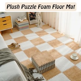 Carreaux De Moquette Imbriqués, Tapis De Sol en Mousse Puzzle en Peluche, Tapis Puzzle pour Salon, Tapis De Jeu pour Sol avec