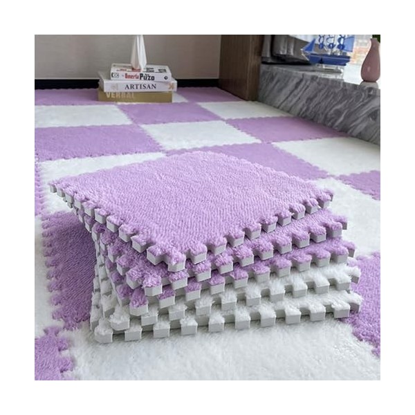 Tapis De Sol en Mousse en Peluche Puzzle, 50 Pièces De Dalles De Moquette Carrées Emboîtables, Tapis, Carrelage De Sol, Facil