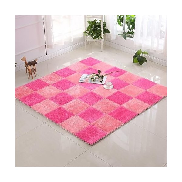 48 Pièces 0.39 Pouces Dépaisseur Fine Peluche 12X12 Pouces Brillant Imbriqué Tapis Mousse Carrelage Tapis Zone Tapis Salon T