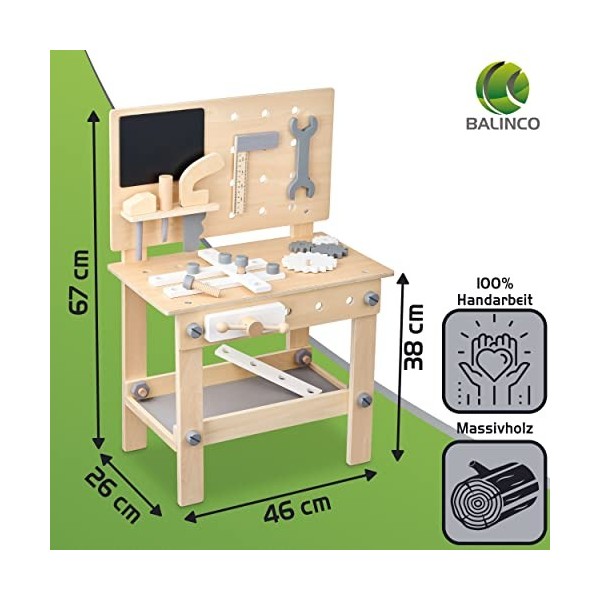 Balinco Banquette Enfant Bois, Atelier avec Outils pour Enfants, scie, équerre, Tournevis, Roues dentées, étau, Tableau, Acce