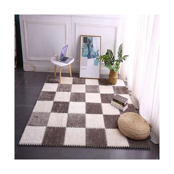 48 Pièces 0.39 Pouces Dépaisseur Fine Peluche 12X12 Pouces Brillant Imbriqué Tapis Mousse Carrelage Tapis Zone Tapis Salon T