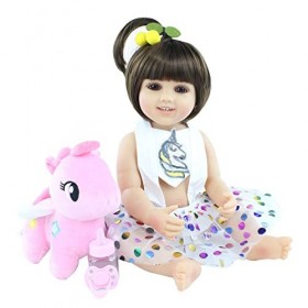 Réaliste Reborn Baby Dolls Fille 22 Pouces Mignon Poupées en Vinyle Souple Réaliste Bébé Nouveau-Né Poupée avec Vêtements, Ki
