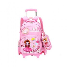 Enfants en peluche Sac à roulettes Chariot Élève Sac trolley amovible Fille 6 Roues grande capacité Sac à dos trolley princes
