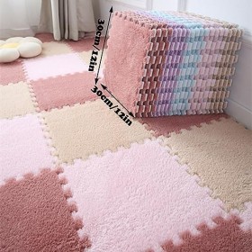 Moquette De Sol en Mousse Carrée Shaggy 30x 30 X 0,4 Po Tapis descalade Antidérapants en Peluche avec Bordure - Tapis De Puz
