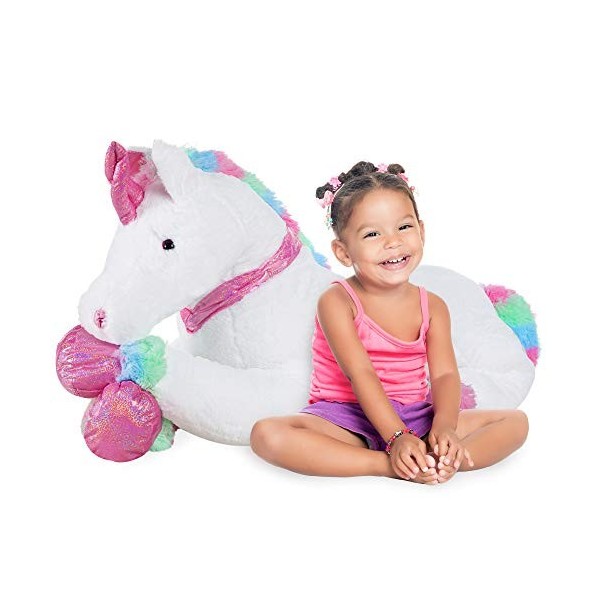 Best Choice Products Licorne en peluche extra large de 132,1 cm, jouet en peluche grandeur nature avec détails arc-en-ciel – 