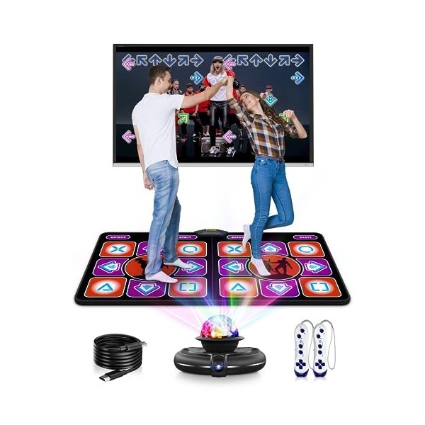 Acelufly Tapis de danse en flanelle pour TV avec caméra HD, tapis de jeu pour deux utilisateurs avec manette sans fil, tapis 