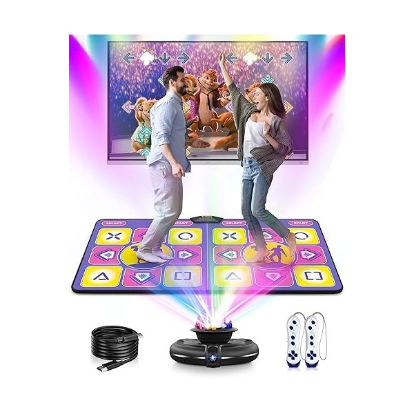 Acelufly Tapis de danse en flanelle pour TV avec caméra HD, tapis de jeu pour deux utilisateurs avec manette sans fil, tapis 