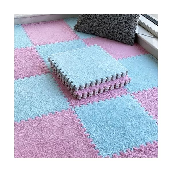 Dalles De Tapis en Peluche Douce, Tapis De Jeu Puzzle, Carreaux De Sol en Peluche, Tapis en Mousse Imbriqués, Tapis De Yoga, 