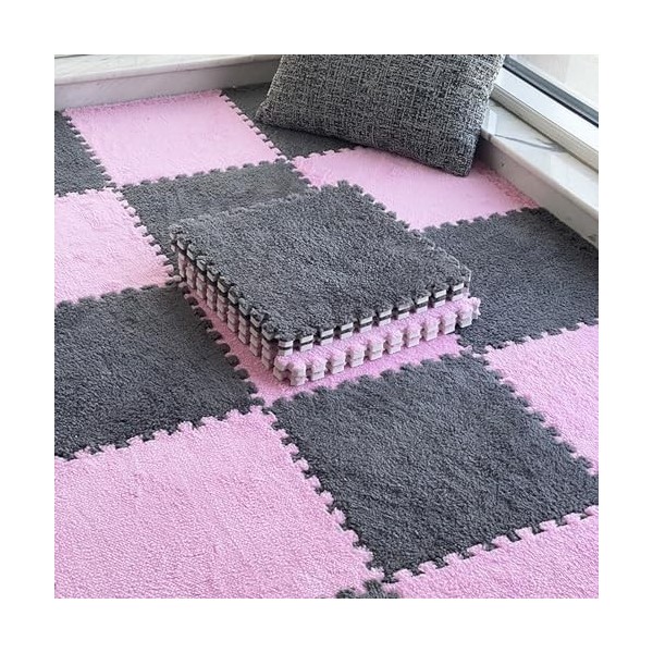 Dalles De Tapis en Peluche Douce, Tapis De Jeu Puzzle, Carreaux De Sol en Peluche, Tapis en Mousse Imbriqués, Tapis De Yoga, 