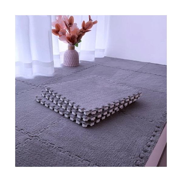 Dalles De Tapis en Peluche Douce, Tapis De Jeu Puzzle, Carreaux De Sol en Peluche, Tapis en Mousse Imbriqués, Tapis De Yoga, 