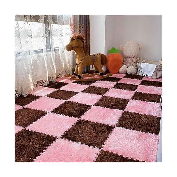 Dalles De Tapis en Peluche Douce De 48 Pièces, Tapis De Jeu De Puzzle, Tapis De Jeu De Sol en Mousse, Tapis De Sol Imbriqués,