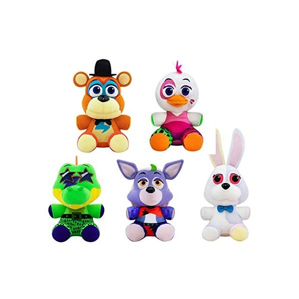 Five Nights at Freddy FNAF Security Breach Plush Set of 5 - Glamrock Freddy, Glamrock Chica, Montgomery Gator, Roxanne Wolf a