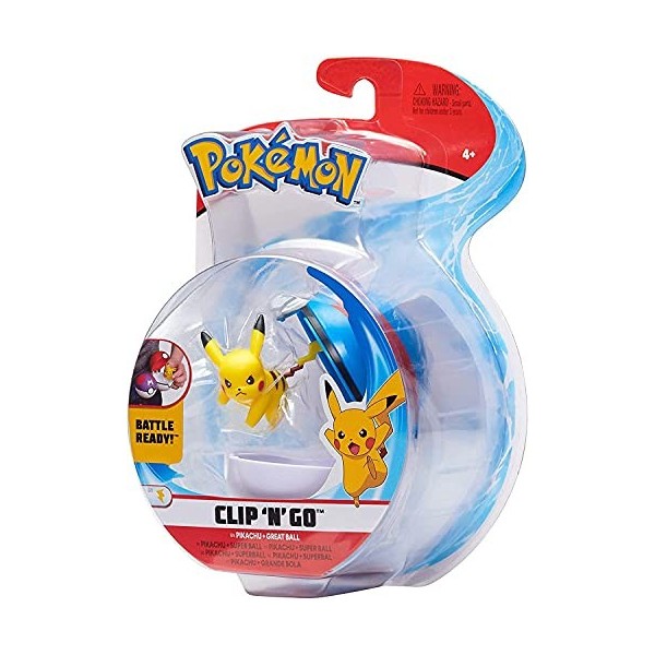 Pokémon Clip N Go Pikachu et Poké Ball, Contient 1 Figurine et 1 Poké Ball, New Wave 2021, sous Licence Officielle