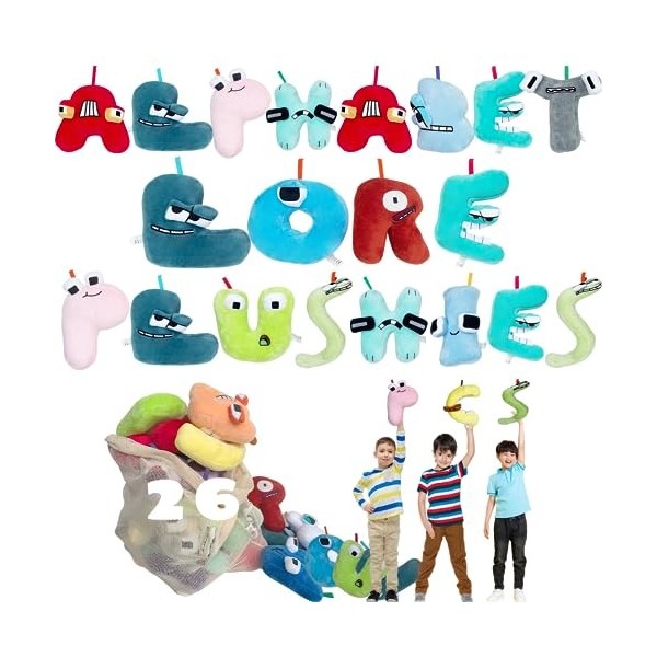 YuliUli Alphabet Lore-ABCDEFGHIJKLMNOPQRSTUVWXYZ Jouets en peluche Alphabet Lore – 26 lettres de lalphabet – Jouets en peluc