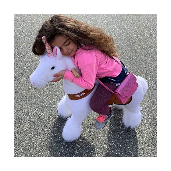 PonyCycle Officiel Classique U Série Balade à Cheval Jouet Animal en Peluche Animal Qui Marche Licorne Blanche pour Les Enfan