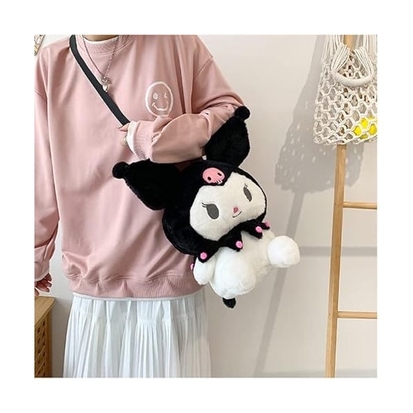 Kawaii Kuromi Sac à dos en peluche pour filles et femmes Motif dessin animé mignon Noir