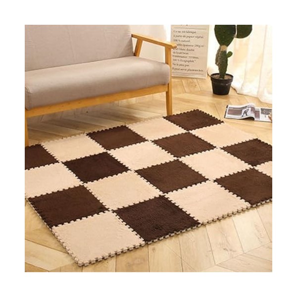 Tapis De Sol en Mousse Puzzle en Peluche 60 Pièces, Carreaux De Moquette Carrés Emboîtables avec Bordure, Tapis Moelleux, Tap