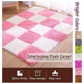 Carreaux De Moquette à Emboîtement en Peluche Polyvalents, Tapis De Sol en Mousse Puzzle 60 Pièces, Tapis De Zone, Tapis De J