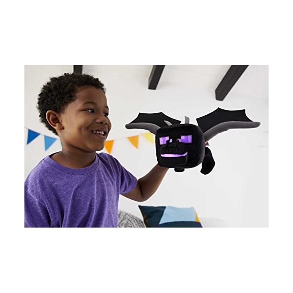 Minecraft Peluche Dragon de l’Ender avec effets sonores et lumineux, ailes articulées, à collectionner, Jouet Enfant, Dès 3 a