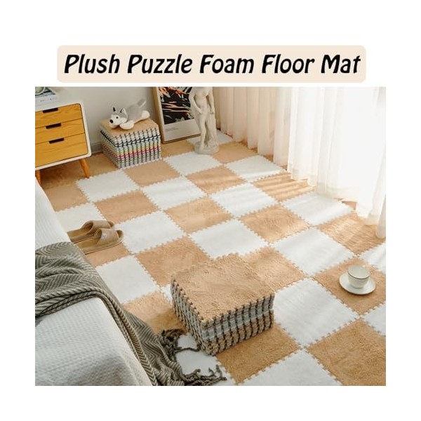 Carreaux De Moquette Imbriqués, Tapis De Sol en Mousse Puzzle en Peluche, Tapis Puzzle pour Salon, Tapis De Jeu pour Sol avec