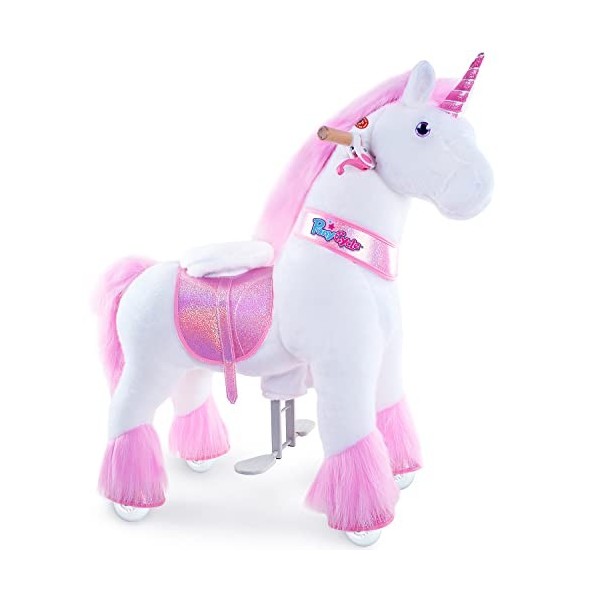 PoneyCycle Officiel Classique Modèle U Montez sur la Licorne Licorne Blanche Jouet en Peluche sur Roues avec Frein et Son/Ha