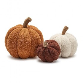 Twos Company Lot de 3 citrouilles en peau de mouton en peluche douce 3 couleurs/tailles assorties