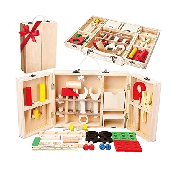 KOKOBOX Etablie Bricolage Enfants Etabli Bois Etabli Enfant Jouet en Bois Boite A Outils Enfant Malette Outils Enfant Caisse 