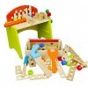 Boîte à outils 3 en 1 en bois pour enfants,Établi de construction,Jouet marteau, clé, scie, vis, jouet déducation précoce po