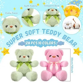 Jerify Lot de 28 ours en peluche de 30,5 cm avec nœud en ruban en 10 couleurs pour enfants, garçons, filles, Noël, mariage, é