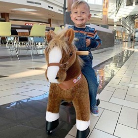 PonyCycle Officiel Classique U Série à Cheval Jouet en Peluche Animal Marchant Cheval Brun pour Les Enfants de 4 à 9 Ans Tail
