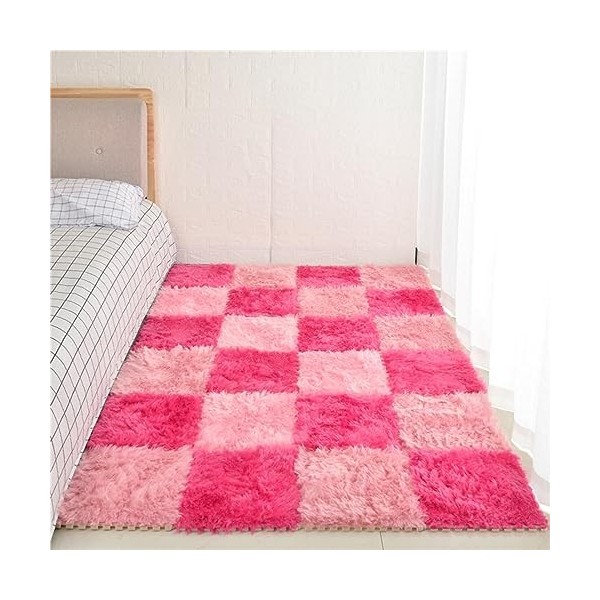 Carreaux De Moquette Carrés en Peluche Douce, Tapis Lavable, Tapis De Sol en Mousse Puzzle, Tapis De Jeu Antidérapant, 12x12x