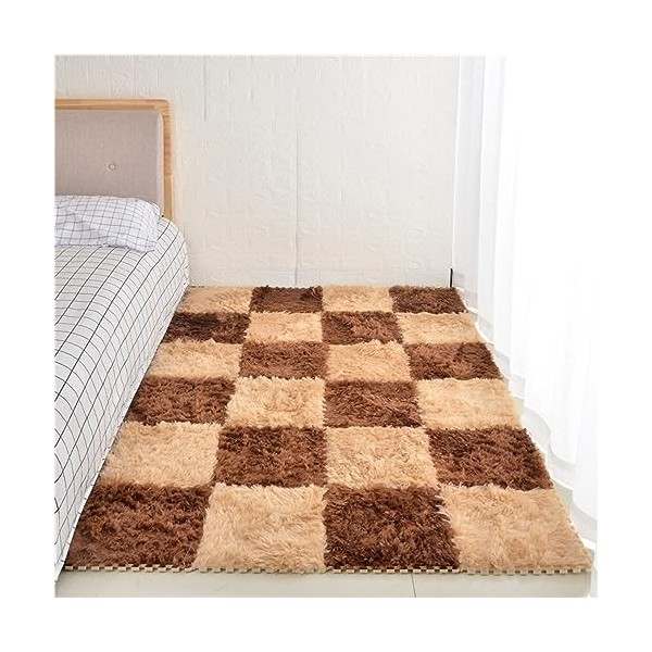 Carreaux De Moquette Carrés en Peluche Douce, Tapis Lavable, Tapis De Sol en Mousse Puzzle, Tapis De Jeu Antidérapant, 12x12x