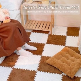 60 Pièces Puzzle Tapis De Jeu épissage Carreaux De Moquette Mousse Tapis De Sol Imbriqués en Peluche Tapis Salle De Jeux Cham