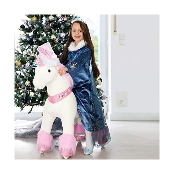 PonyCycle Officiel Classique U Série Montez sur Une Licorne en Peluche avec Un Animal Qui se promène, Licorne Rose pour Les E