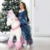 PonyCycle Officiel Classique U Série Montez sur Une Licorne en Peluche avec Un Animal Qui se promène, Licorne Rose pour Les E