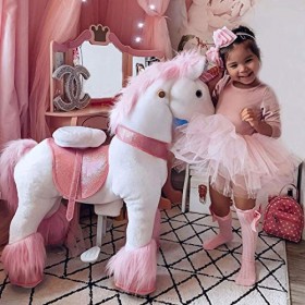 PonyCycle Officiel Classique U Série Montez sur Une Licorne en Peluche avec Un Animal Qui se promène, Licorne Rose pour Les E